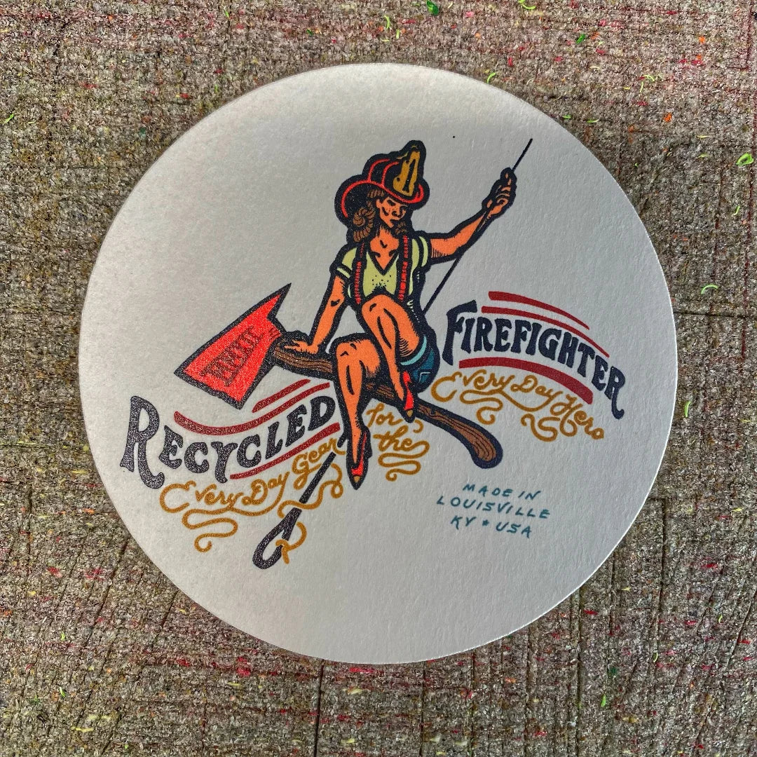 Coaster from Recycled Firefighter featuring coaster girl. Durable gear designed for first responders and tactical professionals.