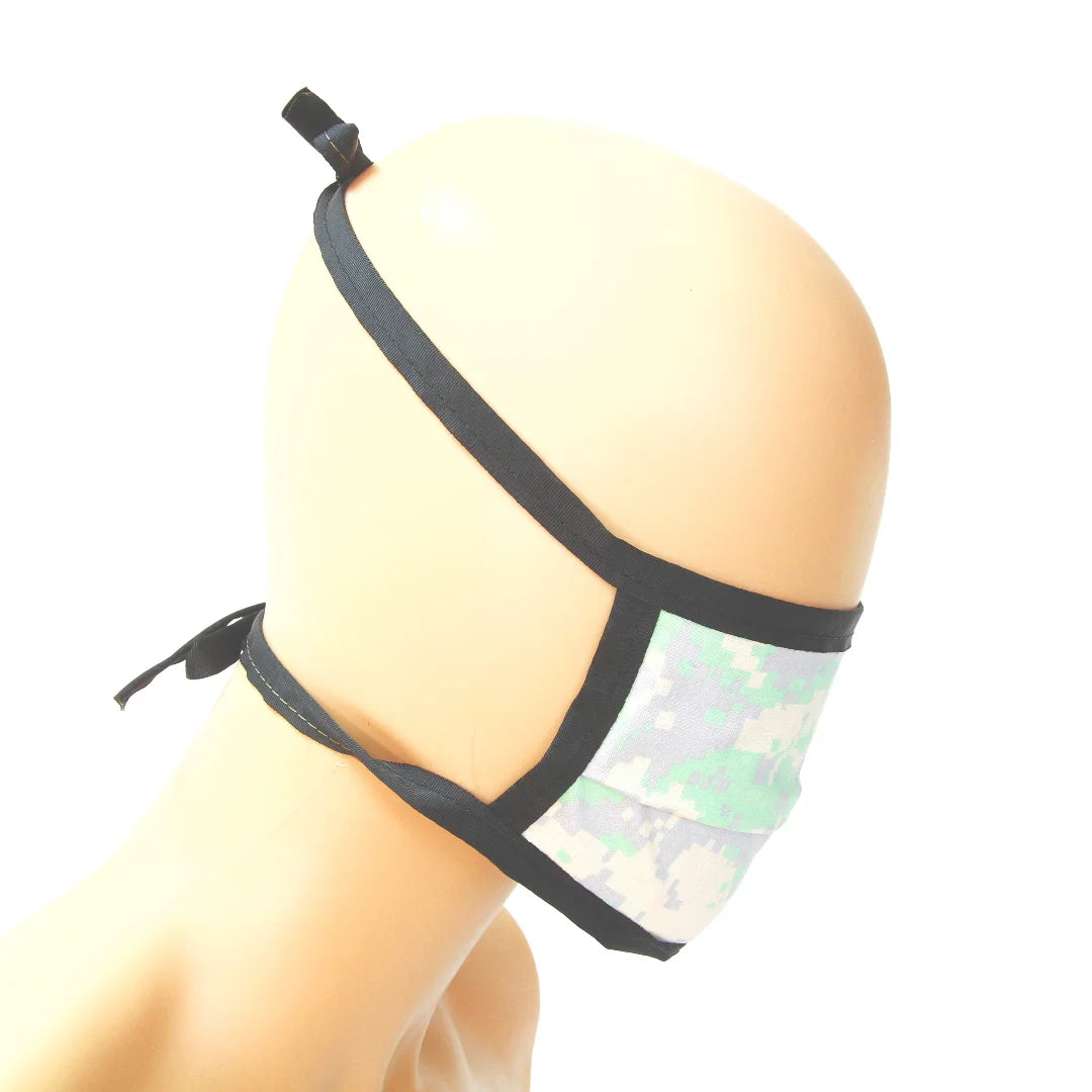 Professional Cotton Mask in green digital camo by Recycled Firefighter. Tactical design honors first responder service with quality materials.