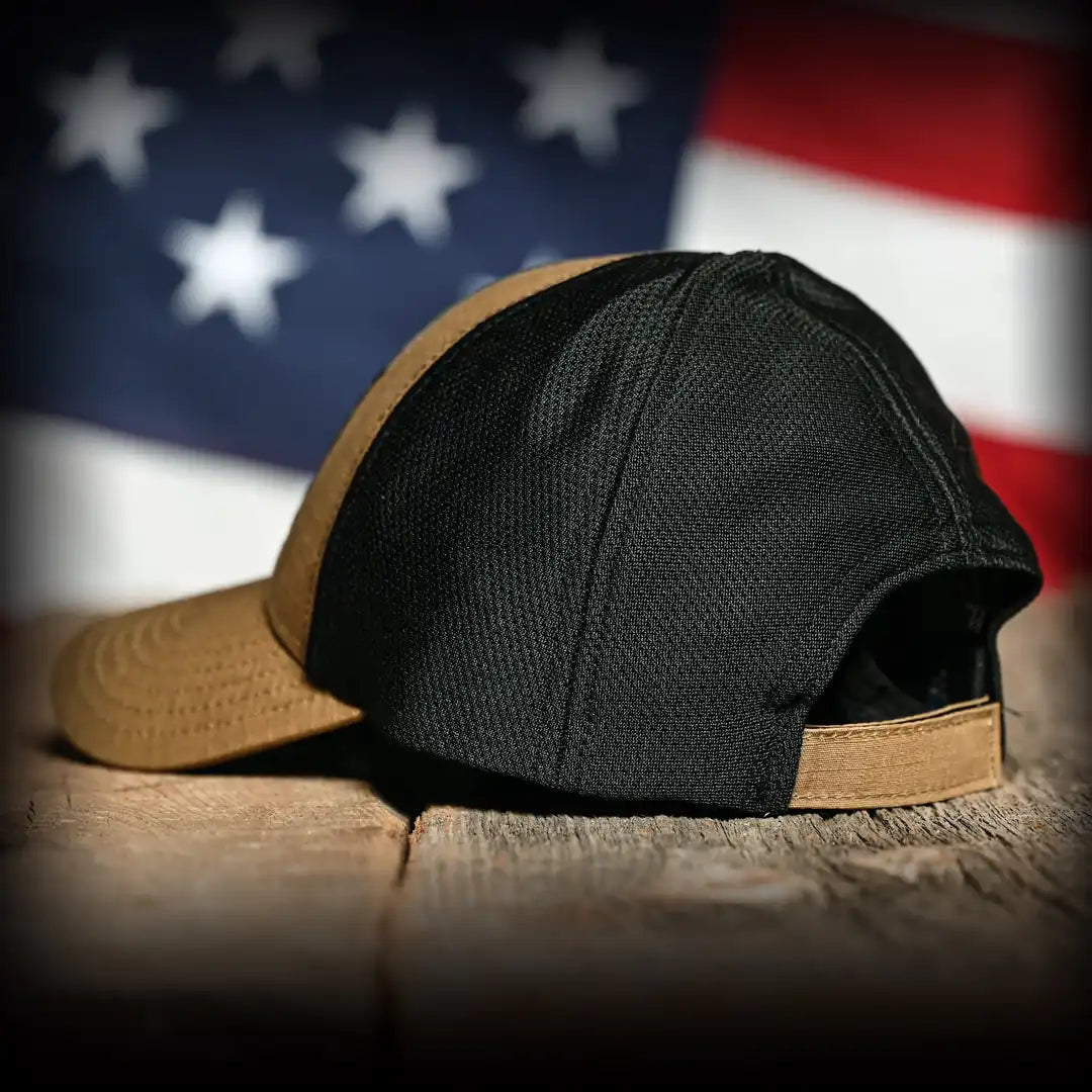 Coyote Brown Ripstop & Black Mesh American Flag Hat