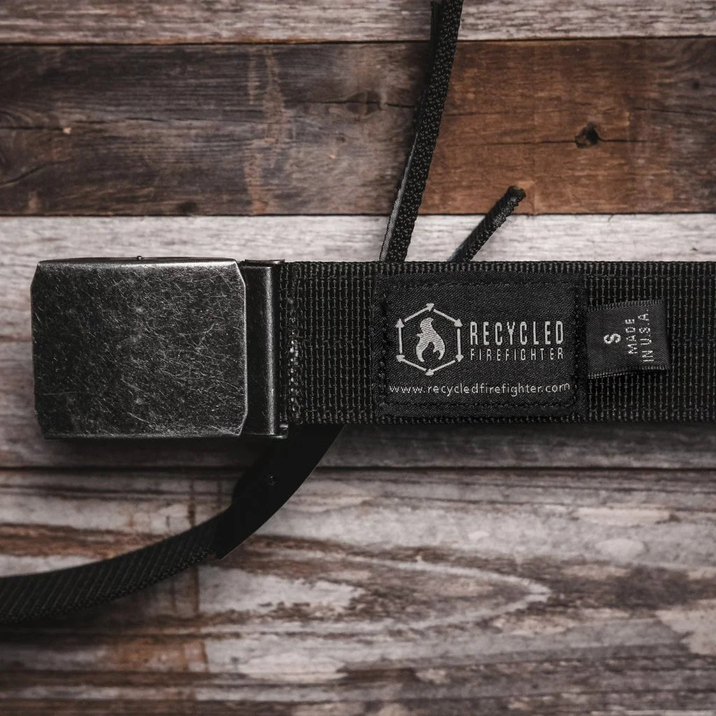 black Double Layer EDC Belt from Recycled Firefighter. Professional tactical construction for everyday operations.