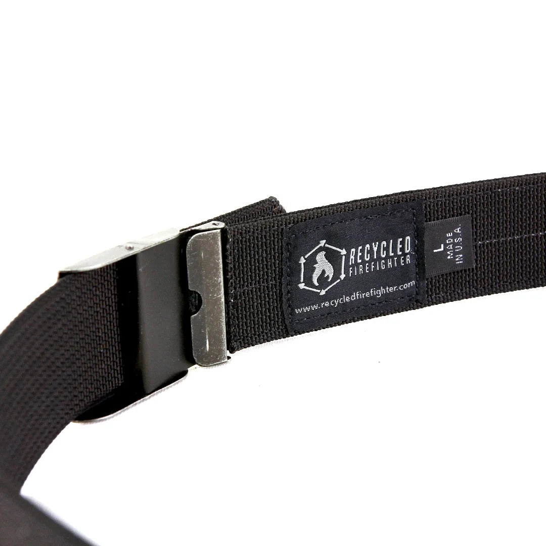 black Double Layer EDC Belt from Recycled Firefighter. Professional tactical construction for everyday operations.