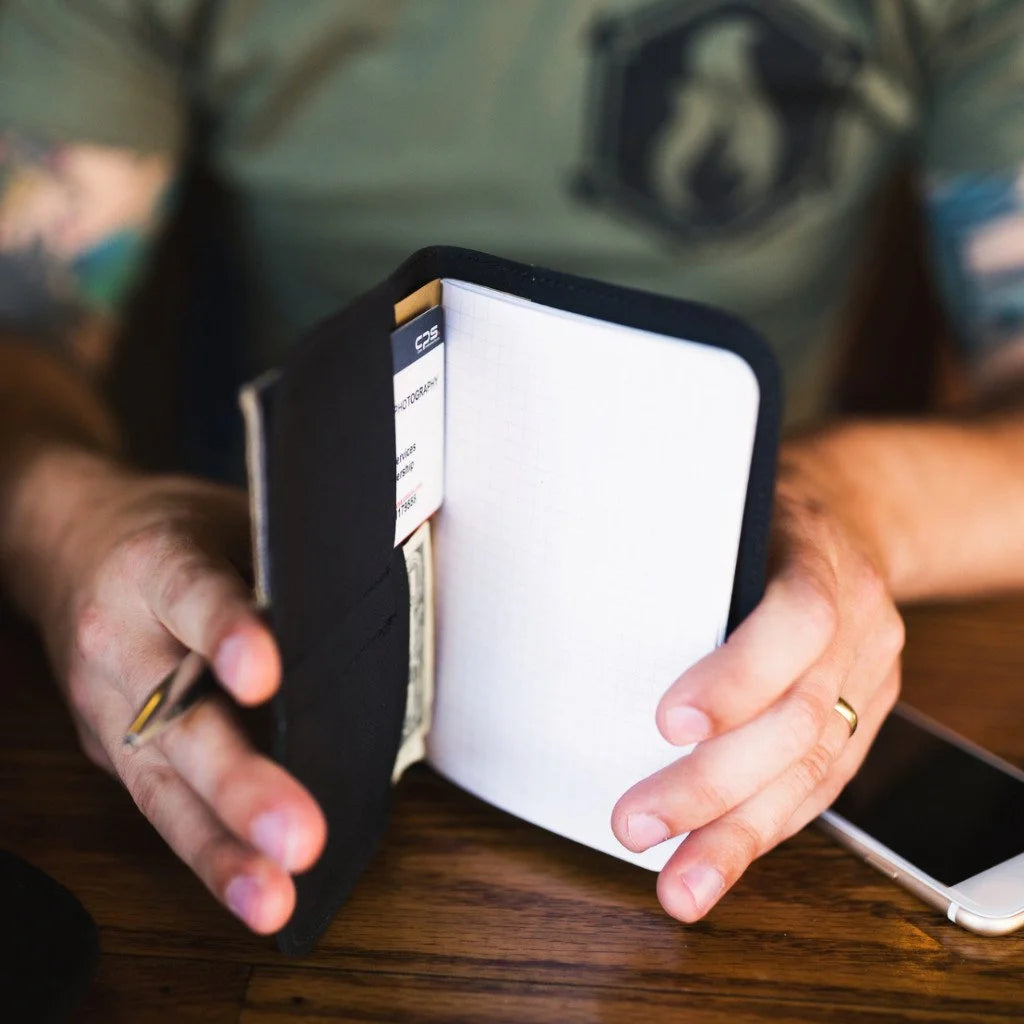 The Field Notes Wallet from Recycled Firefighter. Professional-grade quality for everyday tactical use and operations.