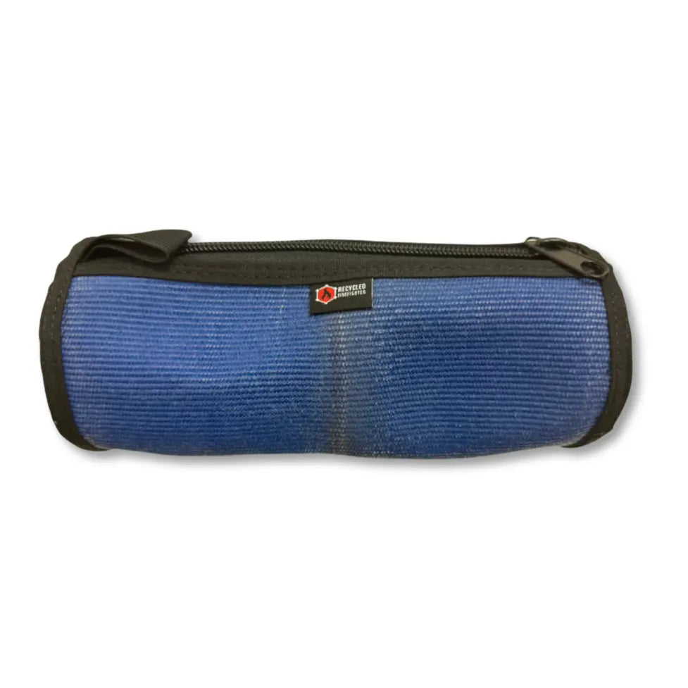 The Fire Hose Dopp Kit in blue by Recycled Firefighter. Tactical design meets professional durability standards.