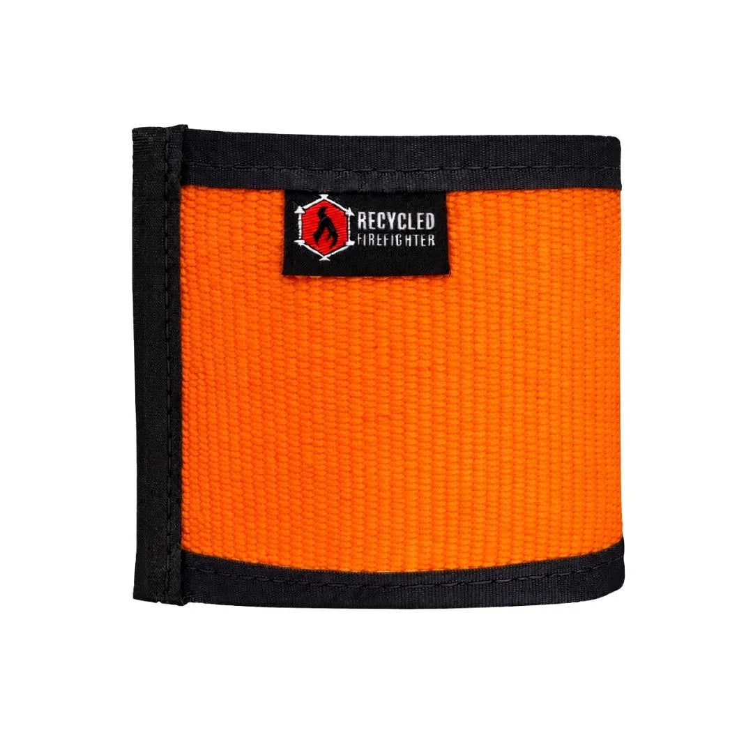 Orange Fire Hose Drink Sleeve from Recycled Firefighter. Emergency response coloring keeps drinks cold.