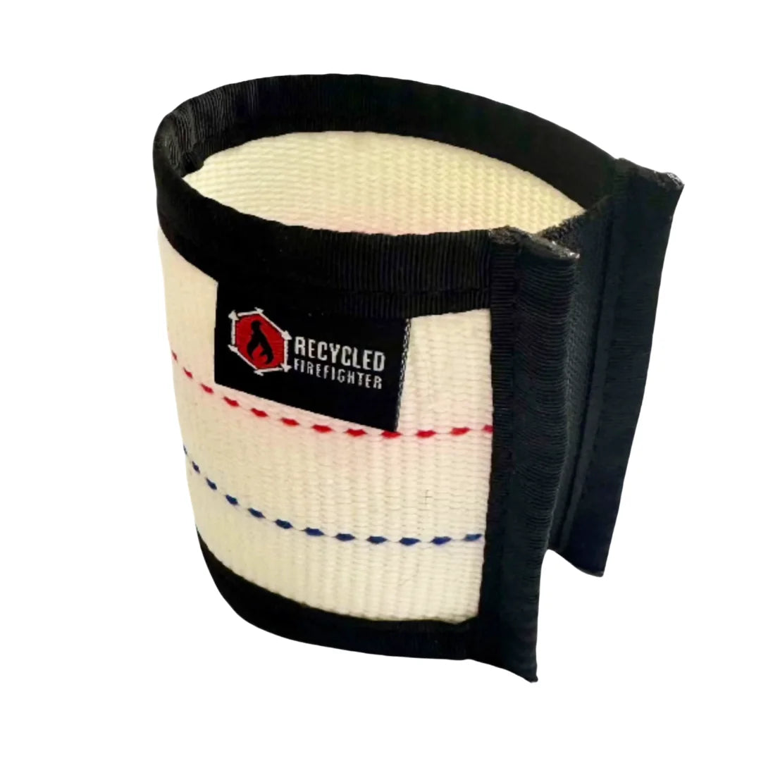Fire Hose Drink Sleeve by Recycled Firefighter. Premium insulation keeps beverages cold using genuine fire hose.