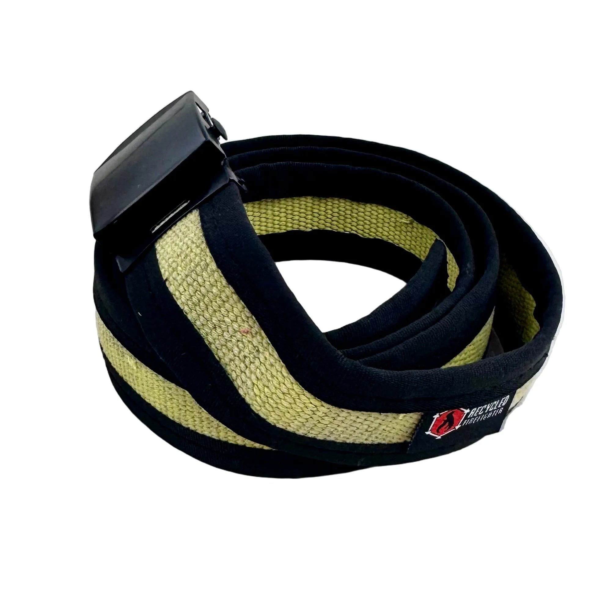 Recycled Firefighter's Fire Hose EDC Belt in vintage yellow. Built tough for demanding professional and tactical applications.