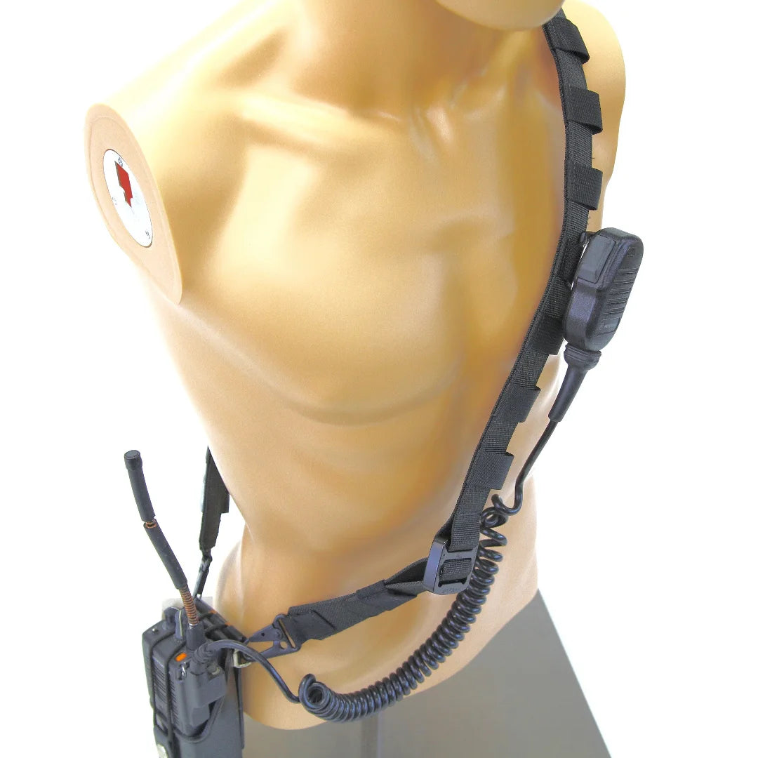 Firefighter Radio Strap in black by Recycled Firefighter. Durable professional gear for tactical applications.