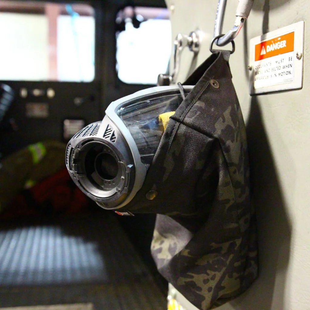 Professional Firefighter SCBA Mask Bag featuring multicamblack by Recycled Firefighter. Honors first responder service with durability.