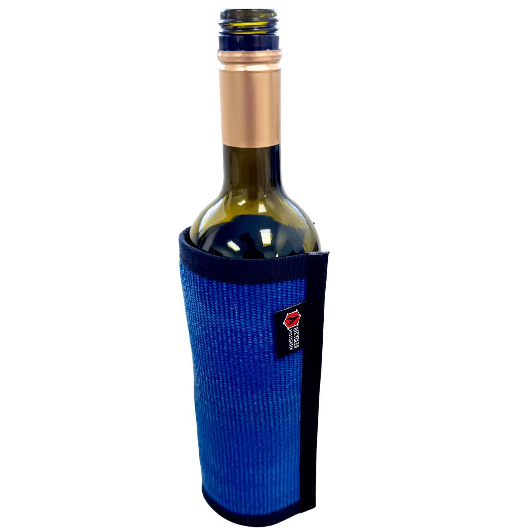 The Blue Firehose Wine Bottle Cover from Recycled Firefighter. Tactical quality meets professional design standards.