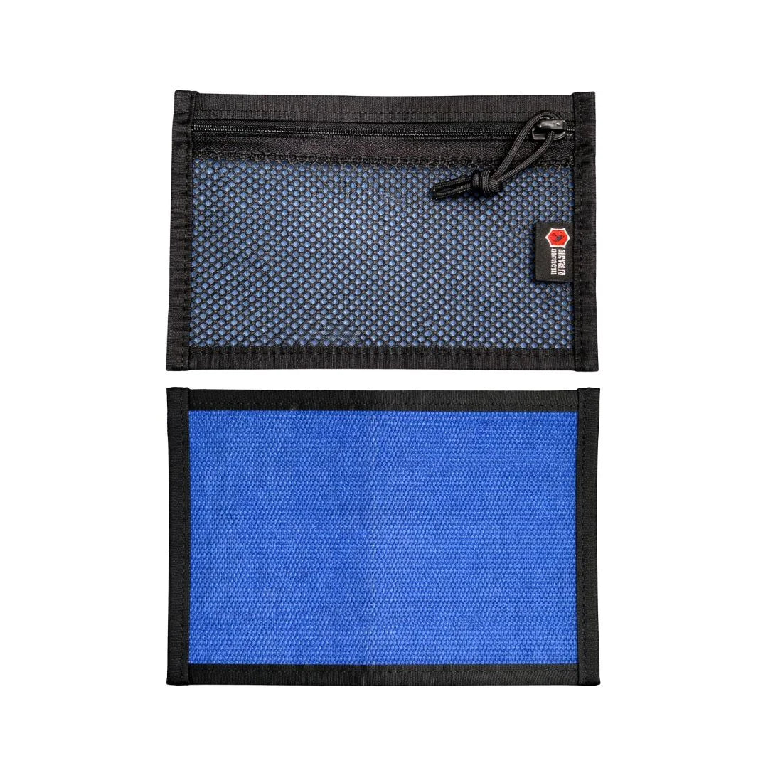 Flat EDC Pouch Firehose from Recycled Firefighter featuring blue & black. Durable gear designed for first responders and tactical professionals.