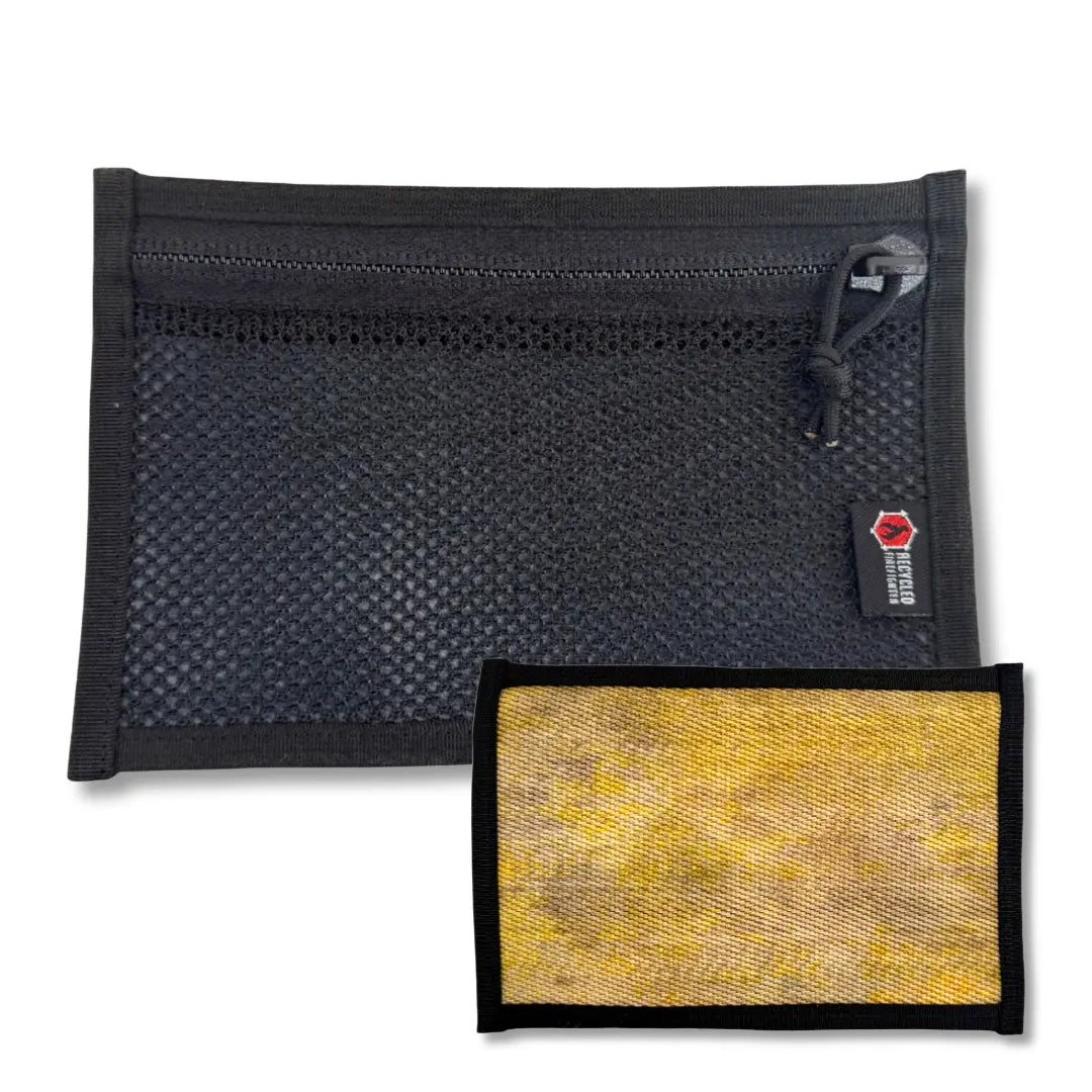 Flat EDC Pouch Firehose in calico & black by Recycled Firefighter. Durable professional gear for tactical applications.