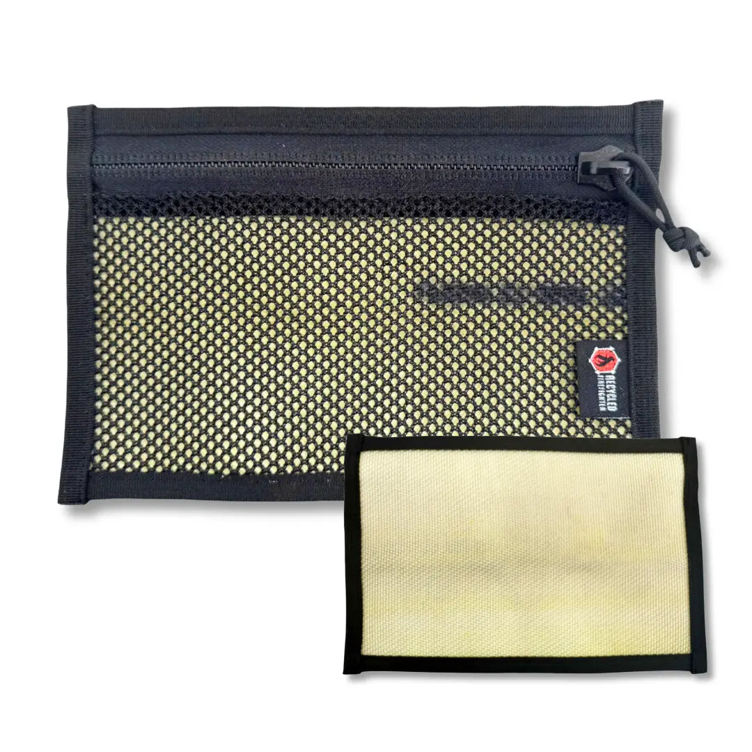 Recycled Firefighter's light yellow & black Flat EDC Pouch Firehose. Quality tactical gear built for demanding professional use.