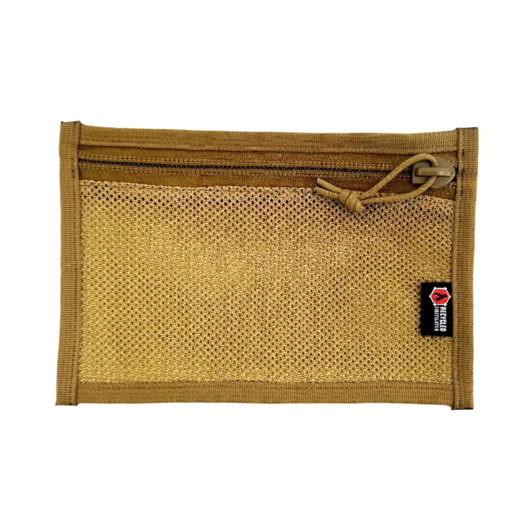 The Flat EDC Pouch Firehose in vintage yellow & coyote by Recycled Firefighter. Tactical design meets professional durability standards.