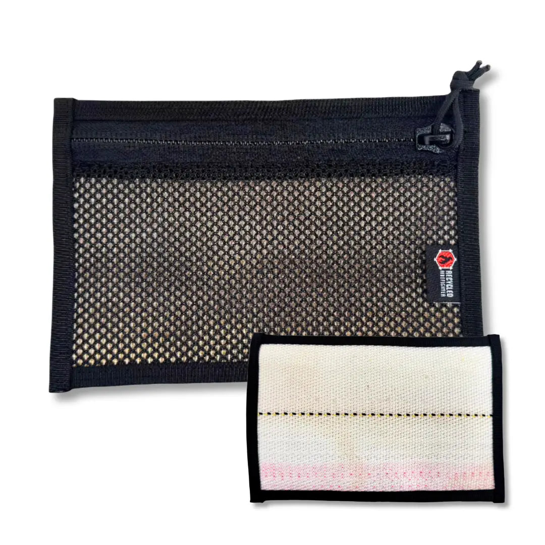 Professional Flat EDC Pouch Firehose featuring white & black by Recycled Firefighter. Honors first responder service with durability.