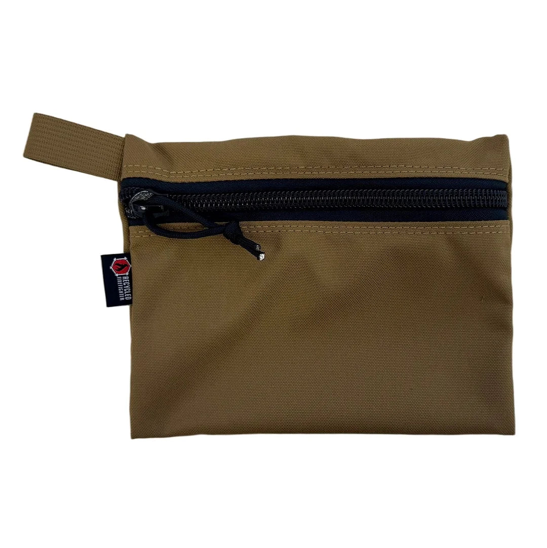 Recycled Firefighter's Flat Zippered Gear Pouch Large in coyote. Built tough for demanding professional and tactical applications.
