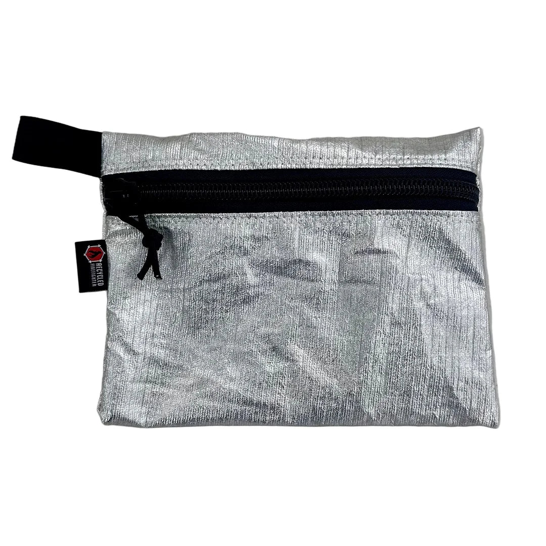 Recycled Firefighter Flat Zippered Gear Pouch Large in vintage bunker gear - silver. Professional tactical design built for durability and daily use by first responders.