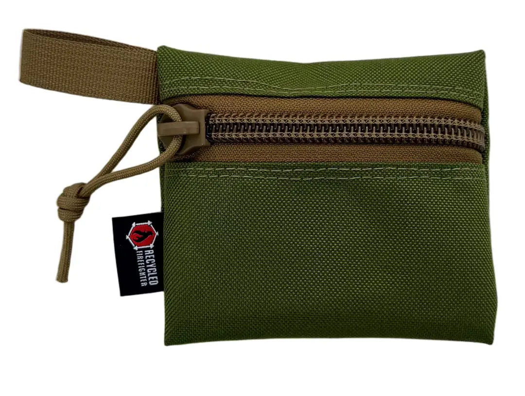 Professional Flat Zippered Gear Pouch Small featuring Olive Drab and Coyote by Recycled Firefighter. Honors first responder service with durability.