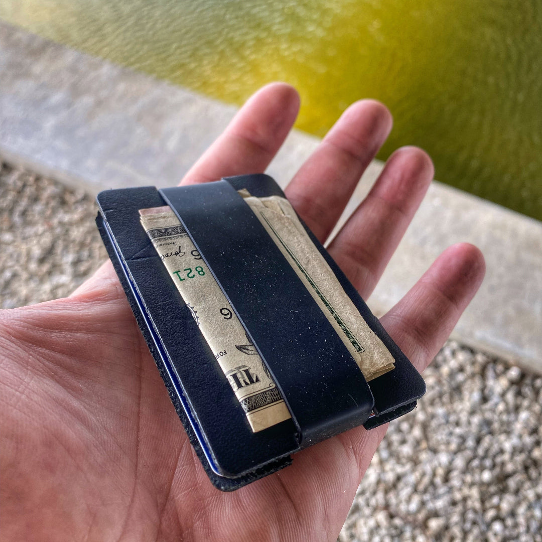 The Full Grain Leather Card Wallet in black from Recycled Firefighter. Professional-grade quality for everyday tactical use and operations.