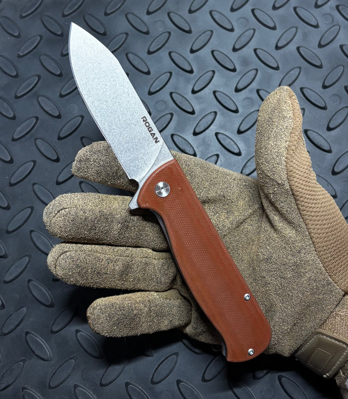 RHINO Folding Knife (Stonewash/ Brown)