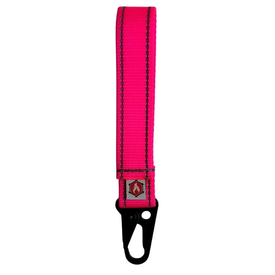 A durable Pink Grab & Go Loop by Recycled Firefighter features a rugged nylon construction and loop-side Velcro for modular portability.