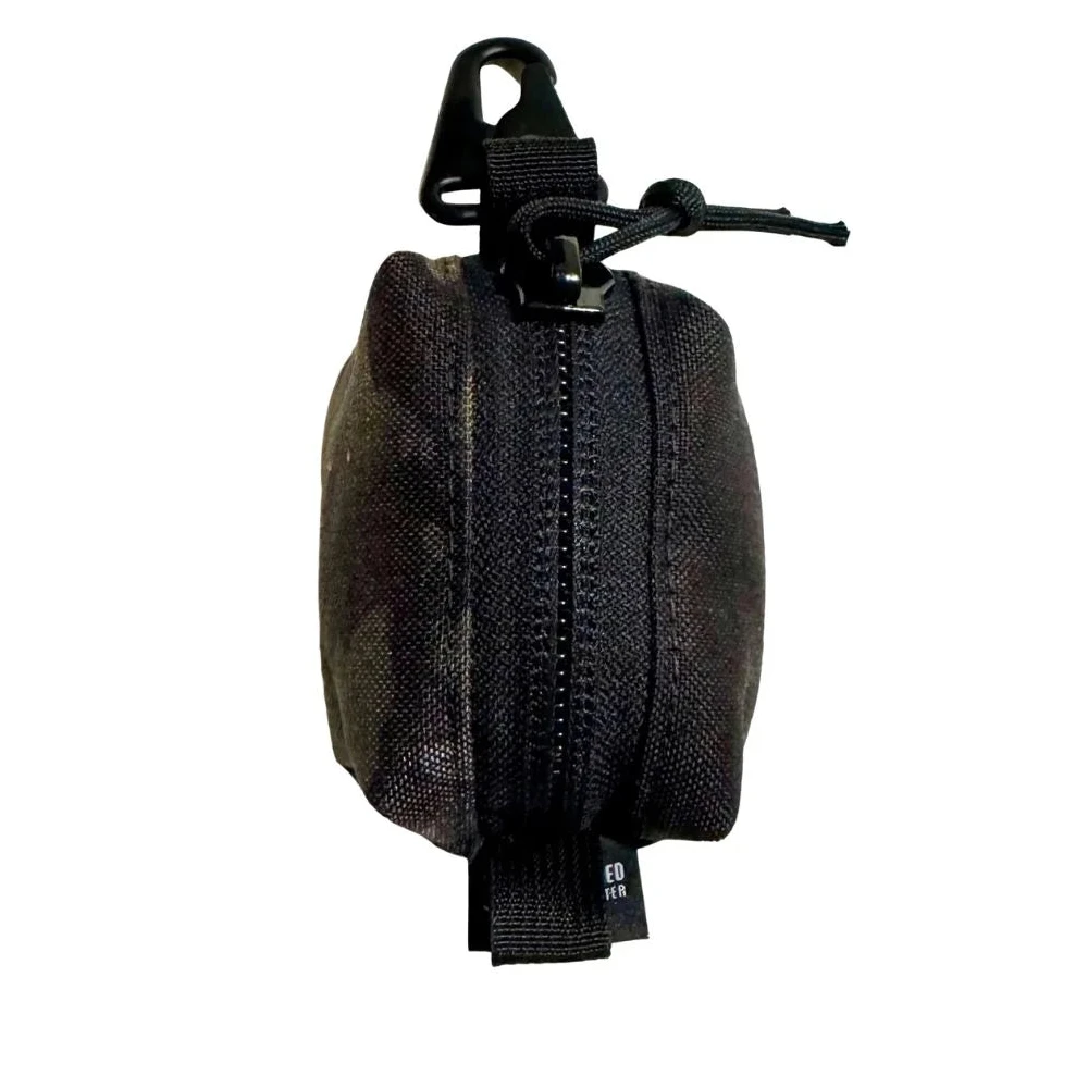Black Multicam tactical nylon Hot Shot Keychain Pouch featuring a heavy-duty metal clip and YKK zipper by Recycled Firefighter.