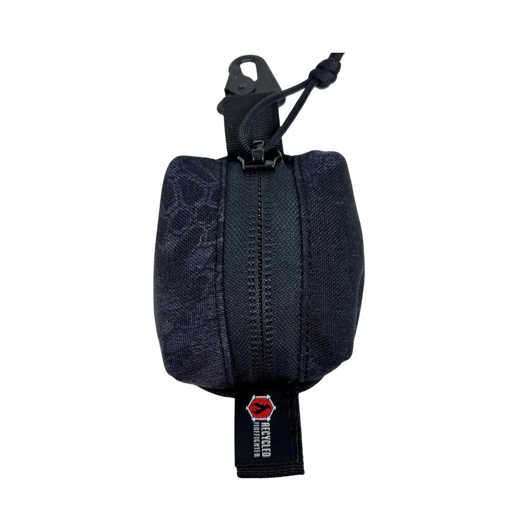 Recycled Firefighter Hot Shot Keychain Pouch in Kryptek Typhon camo for tactical EDC organization.