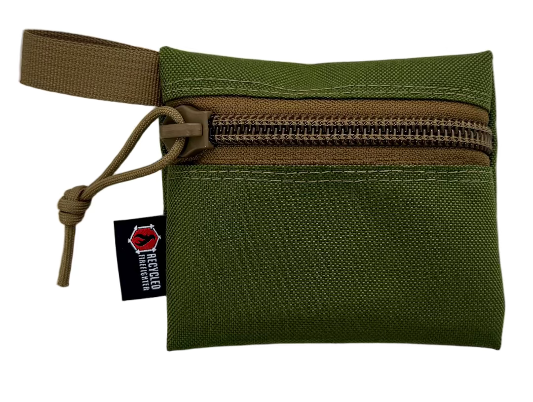 Olive Drab & Coyote  Flat Zippered Gear Pouch - Small  Recycled Firefighter