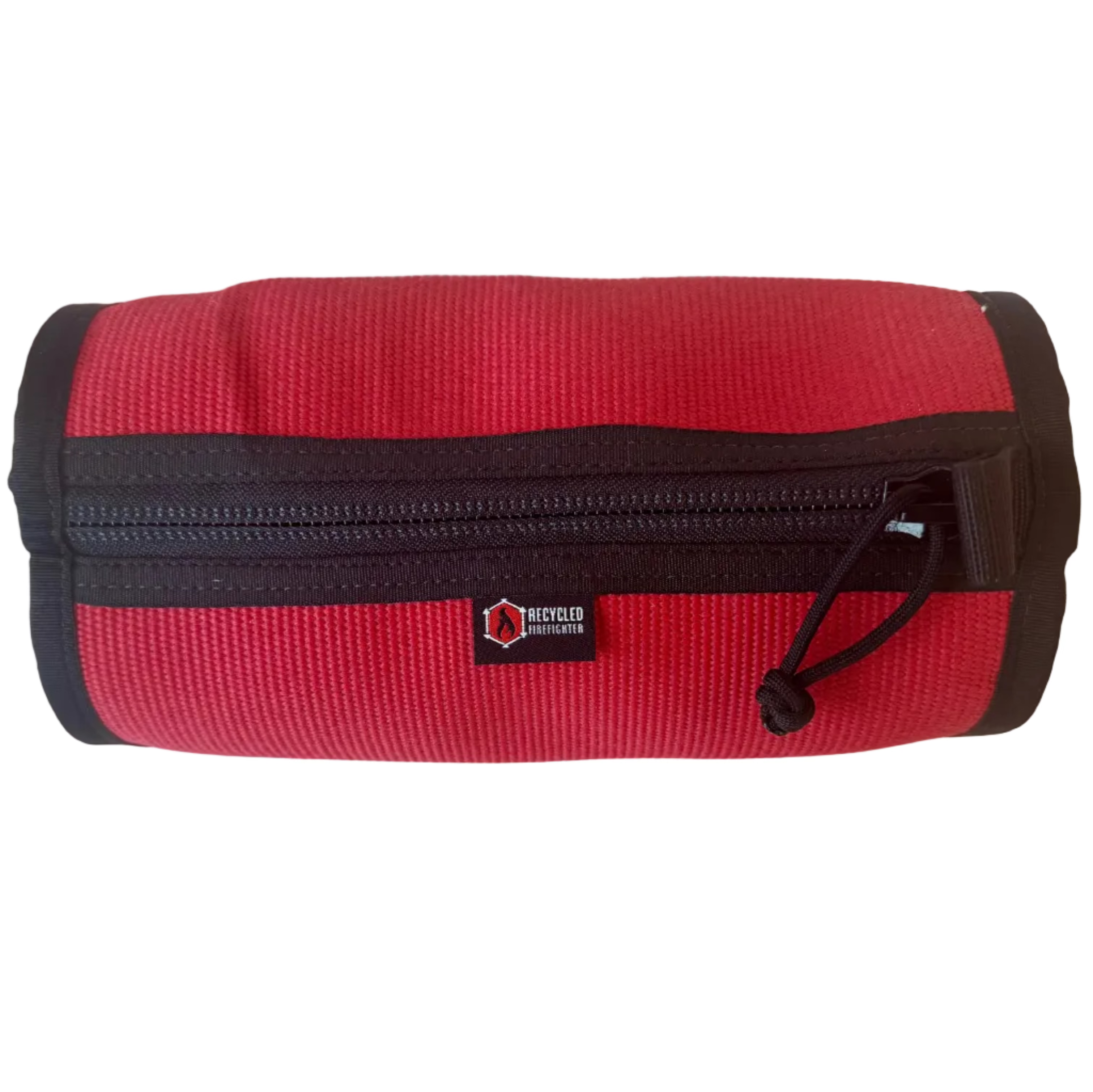 Fire Hose Dopp Kit by Recycled Firefighter — 10 by 5 inch toiletry bag handcrafted from 5-inch repurposed fire hose with 1000D nylon interior and Reverse #10 YKK zipper, USA-sewn.