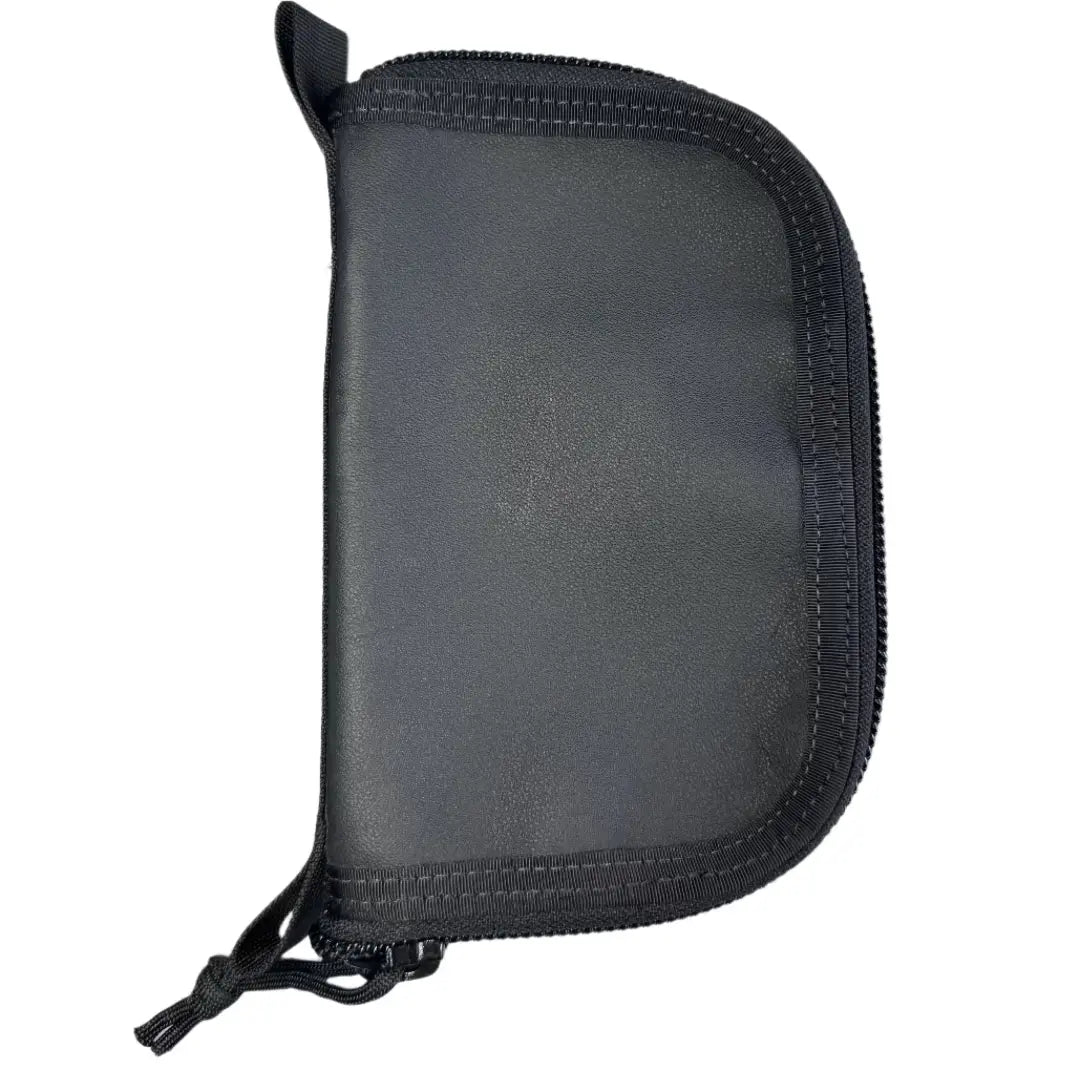 Black Leather and Black Major Dopp Bag Small by Recycled Firefighter. Quality tactical gear celebrating first responder heritage.