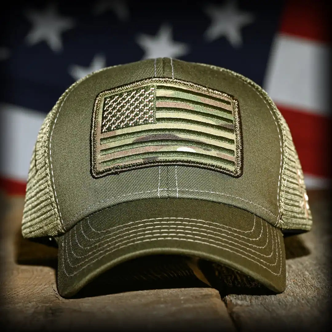 MultiCam Flag Patch OD Green Ball Cap