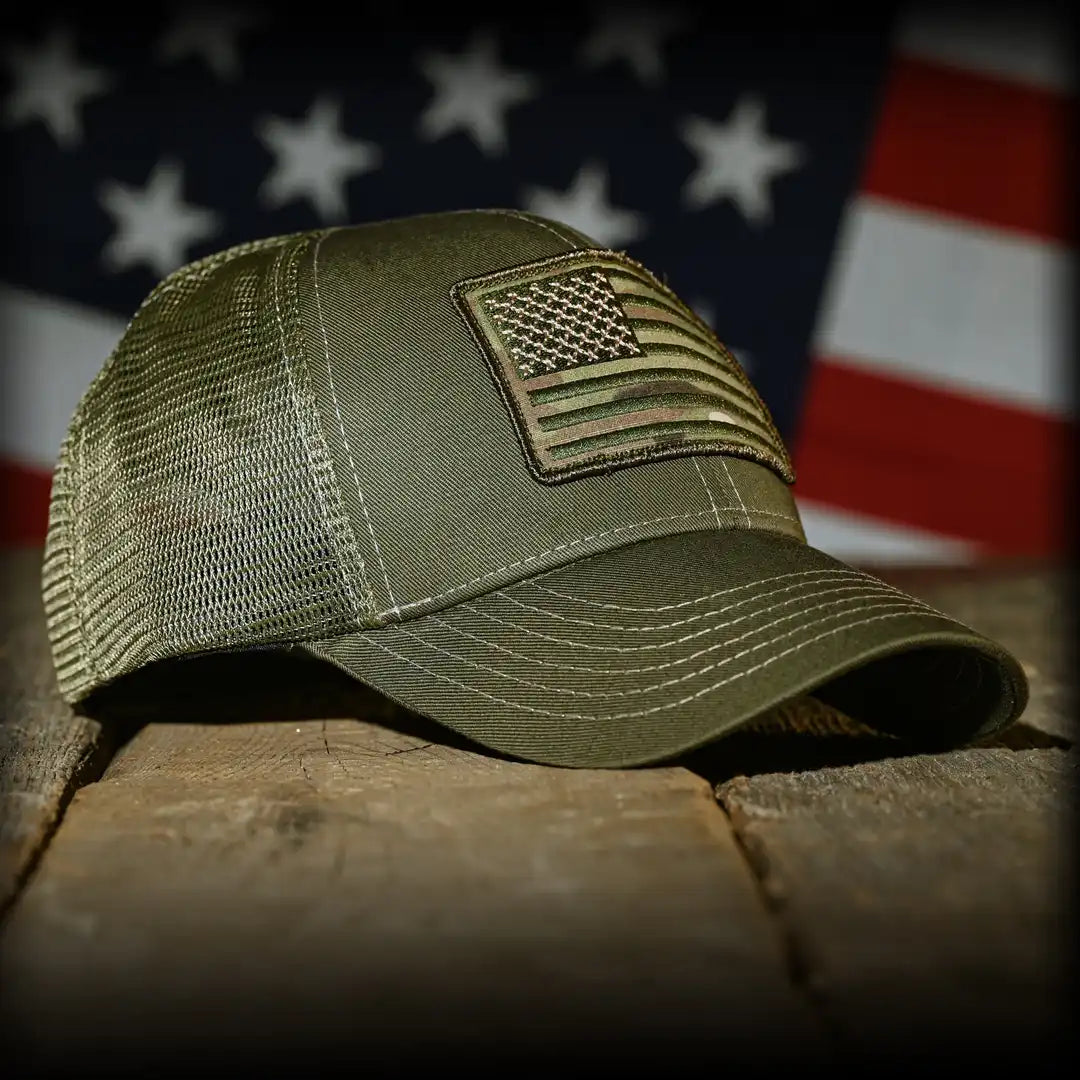 MultiCam Flag Patch OD Green Ball Cap