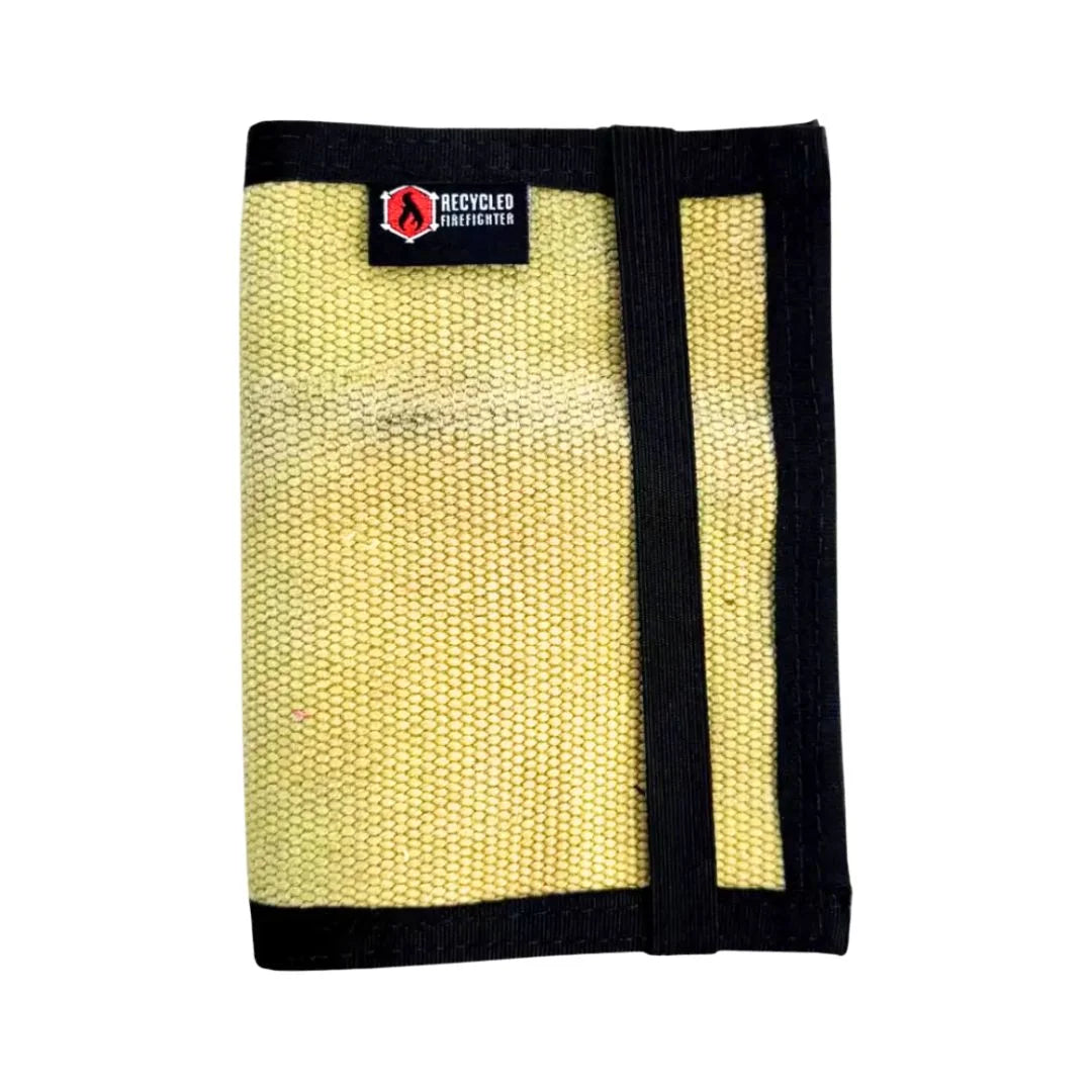 Recycled Firefighter presents the Passport Notebook Wallet Firehose in Vintage Yellow and Black. Professional design meets everyday durability.