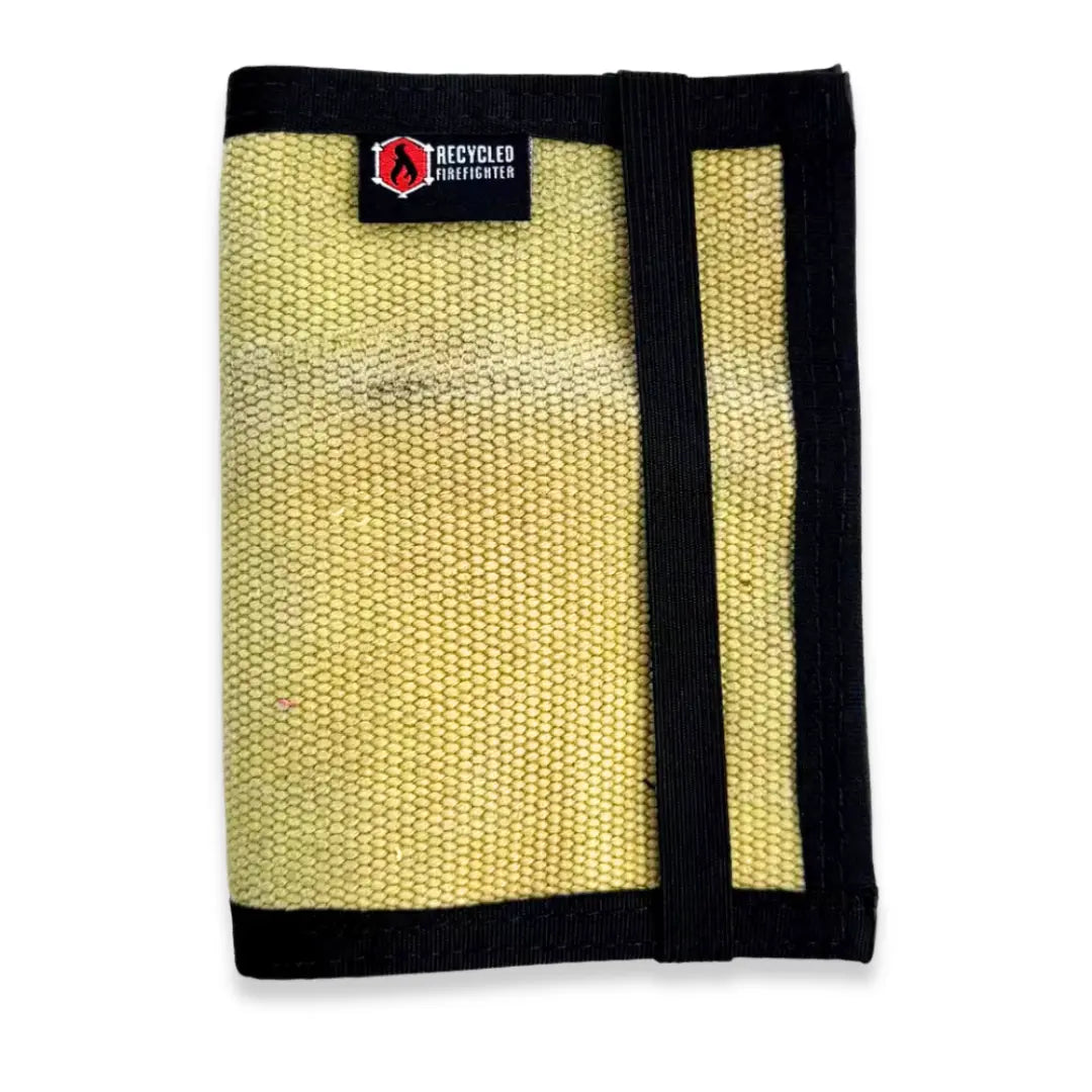 Recycled Firefighter presents the Passport Notebook Wallet Firehose in Vintage Yellow and Black. Professional design meets everyday durability.