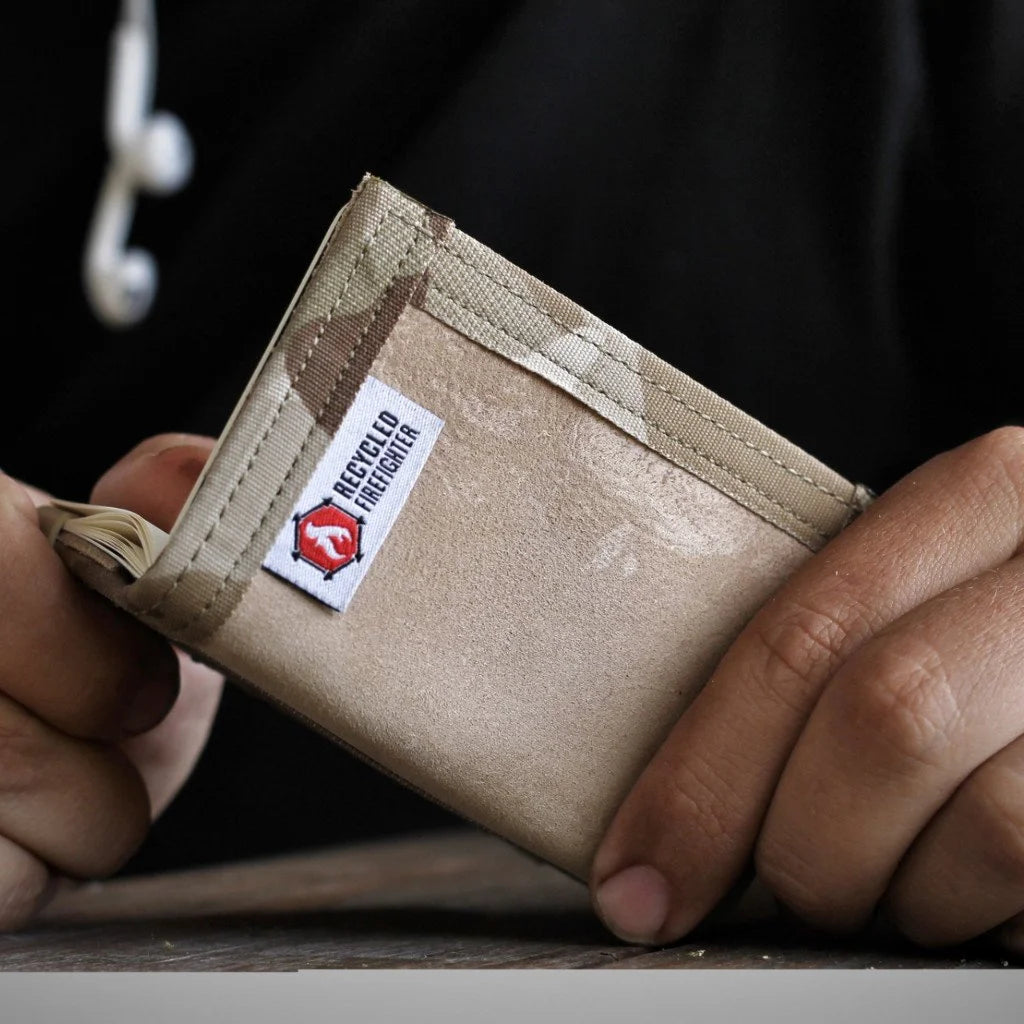 Rookie Wallet Combat Boot Leather from Recycled Firefighter. Durable gear designed for first responders and tactical professionals.