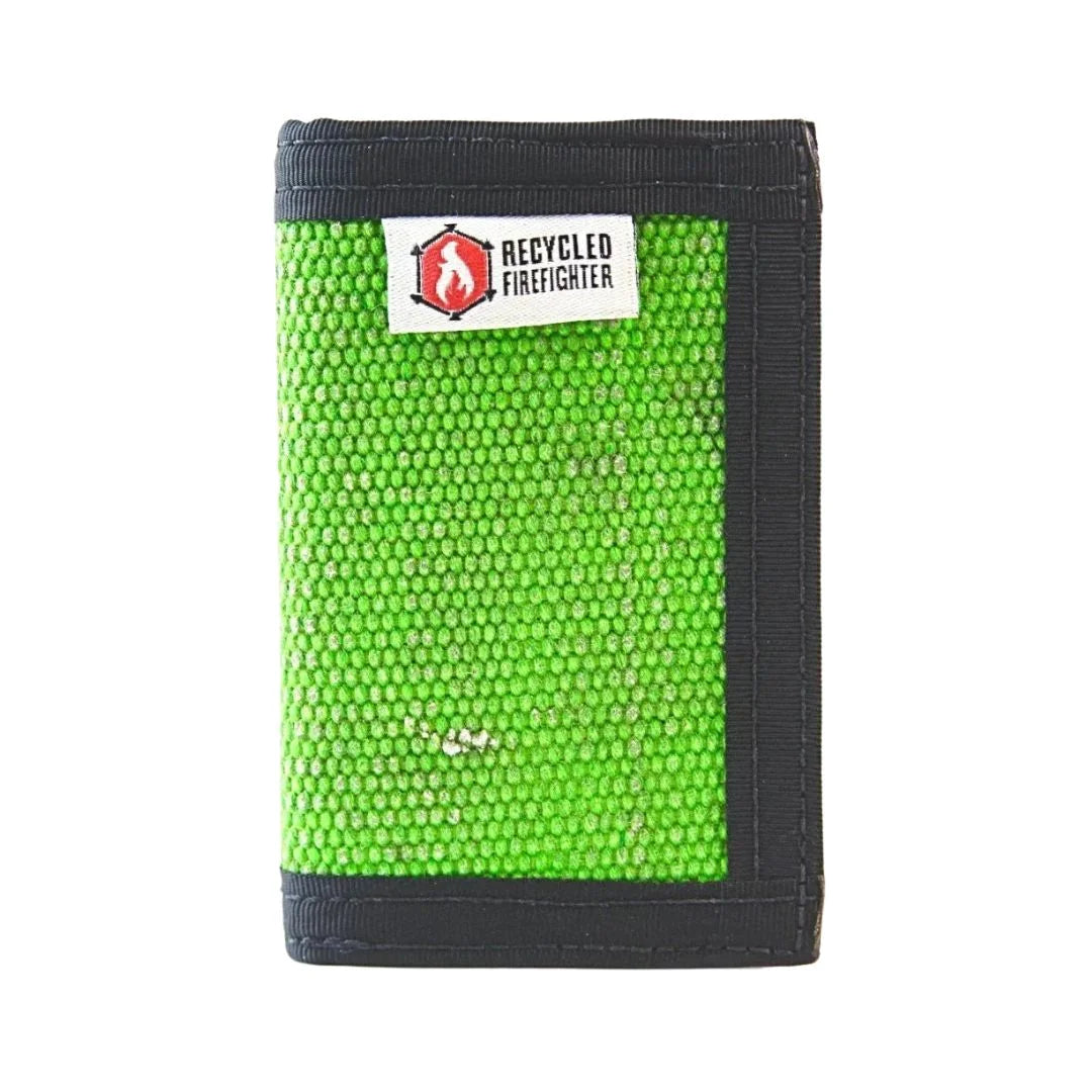 Forest green and black Rookie Wallet by Recycled Firefighter. Natural earth tones provide professional appearance.