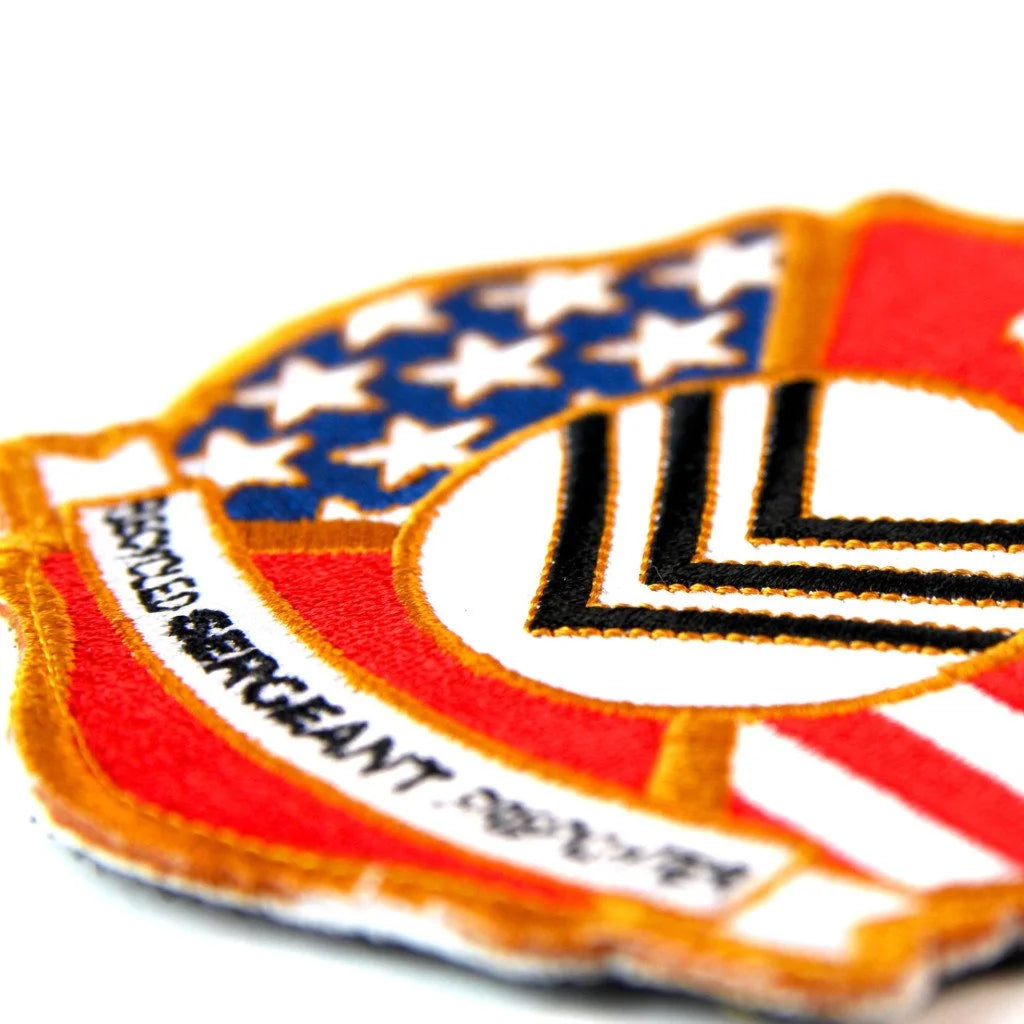 Recycled Firefighter Sergeant Patch in Red and Black. Professional tactical design built for durability and daily use by first responders.