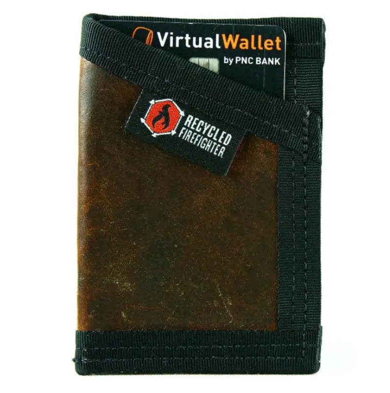 Dark brown and black combat leather Sergeant Wallet from Recycled Firefighter. Rich leather tones mature beautifully over time.