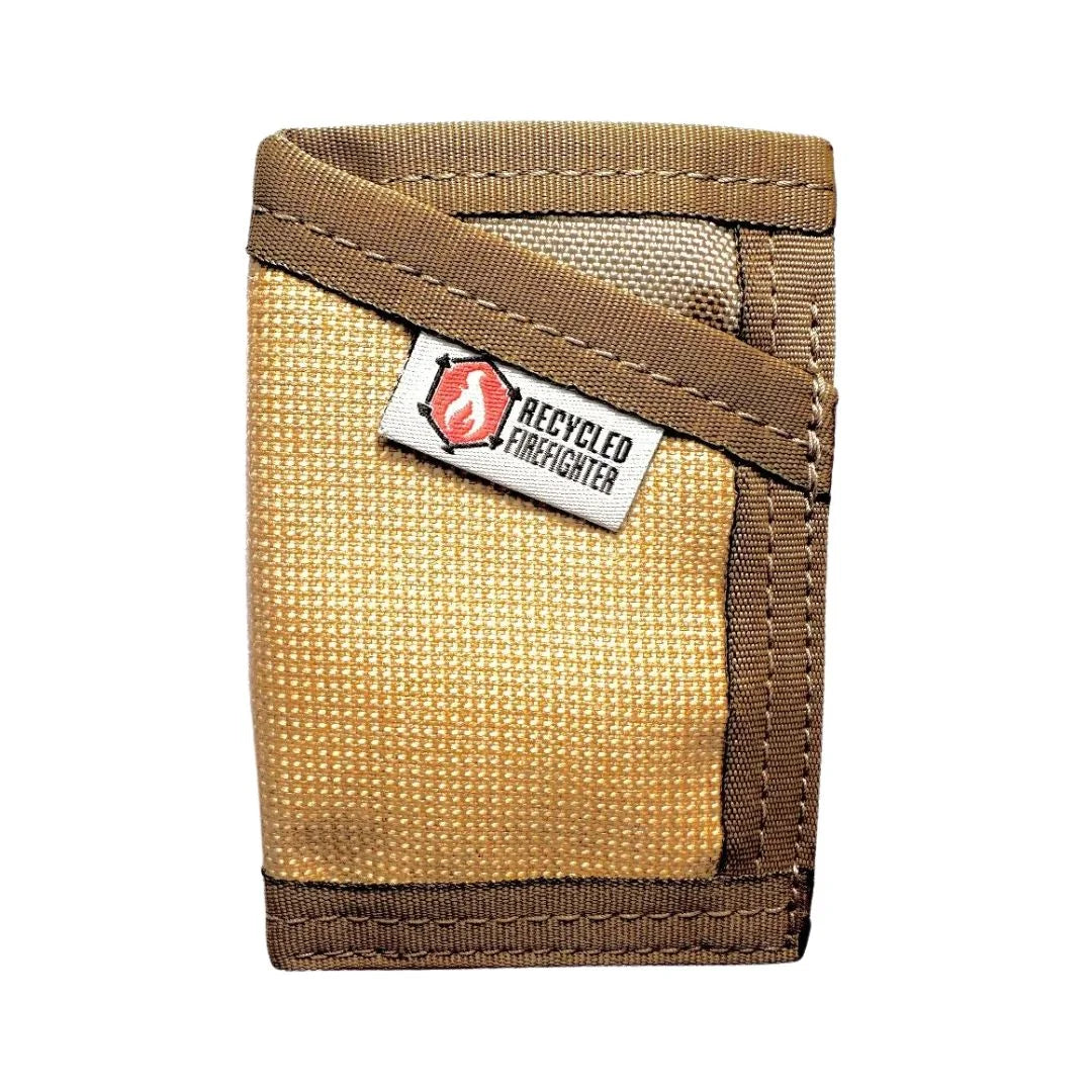 Authentic bunker gear brown Sergeant Wallet by Recycled Firefighter. Genuine retired firefighter equipment honors fire service with every carry.