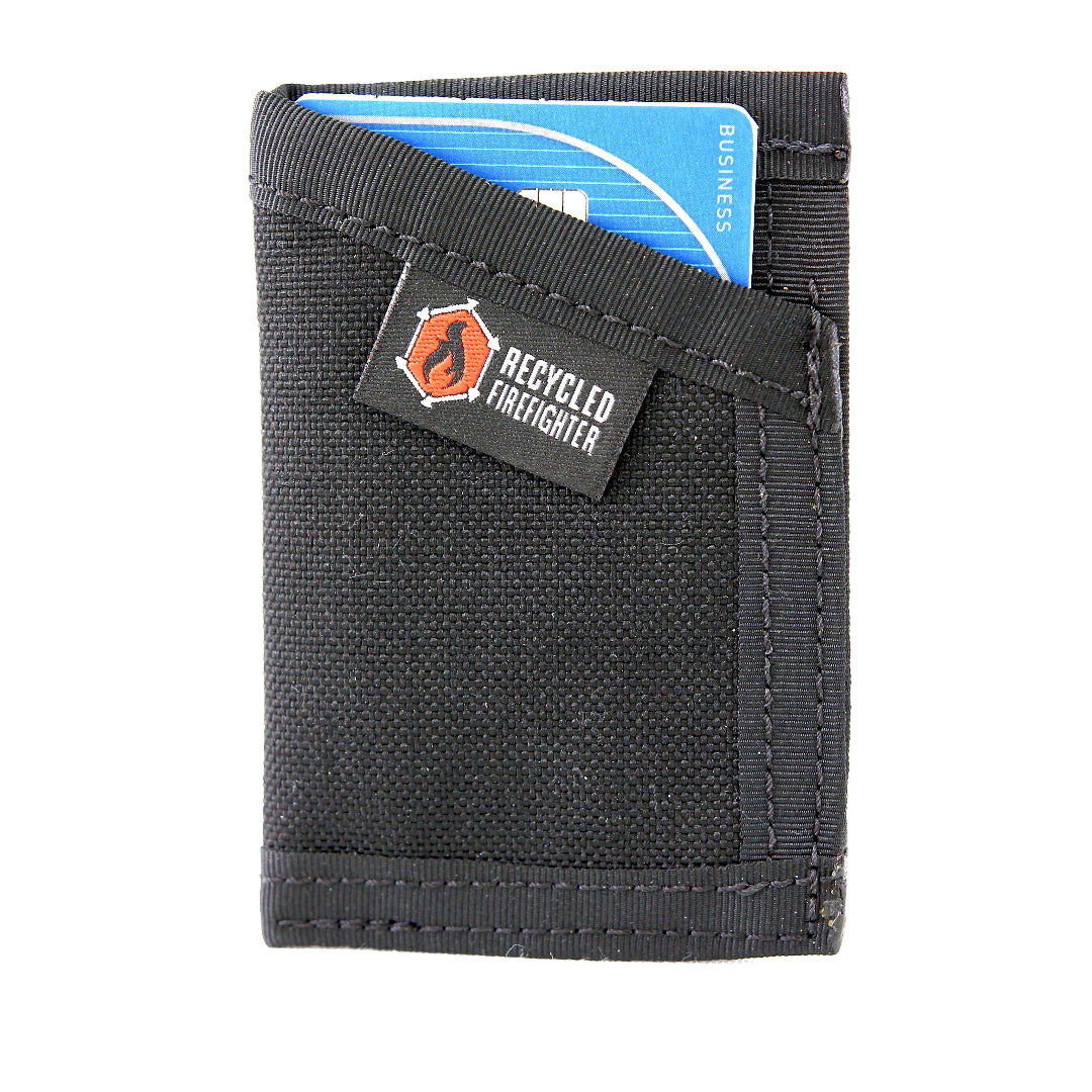 Tactical black Sergeant Nylon Wallet by Recycled Firefighter. Durable nylon construction organizes cards and cash for daily professional use.