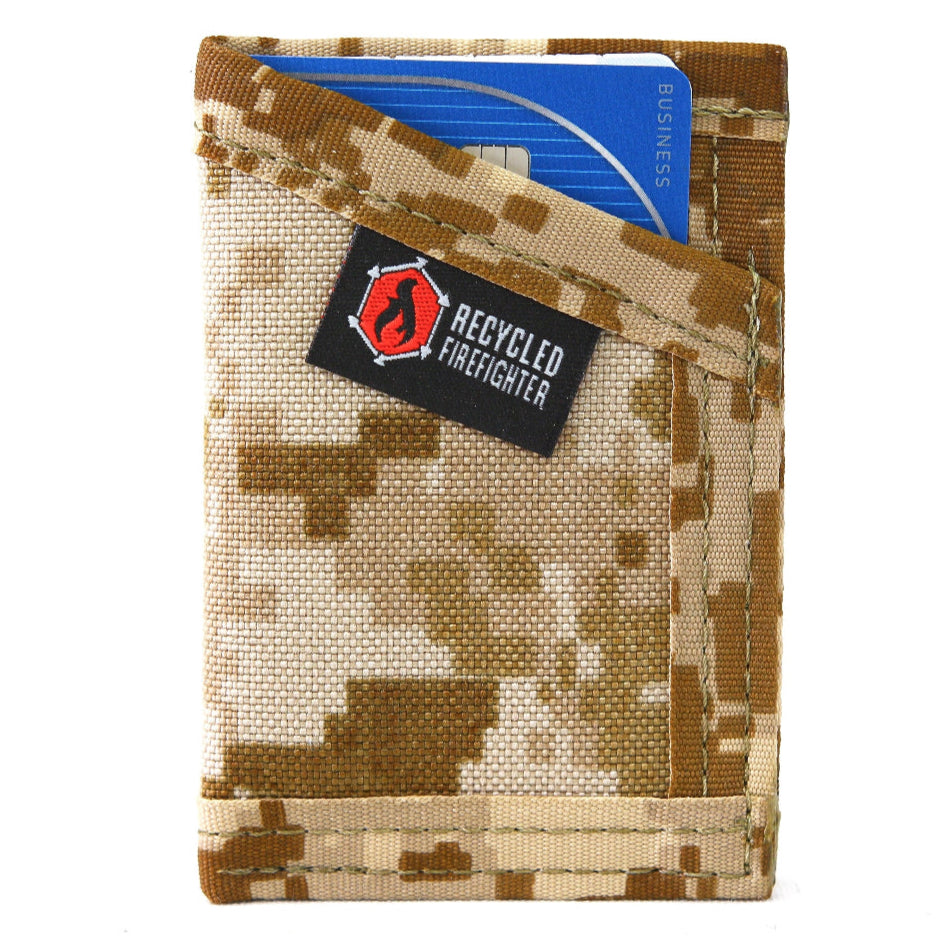 Digital desert Sergeant Nylon Wallet from Recycled Firefighter. Modern pixelated camo provides arid environment concealment.