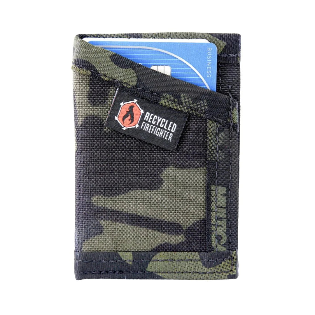 Multicam black Sergeant Nylon Wallet by Recycled Firefighter. Professional dual-tone camo maintains tactical appearance.