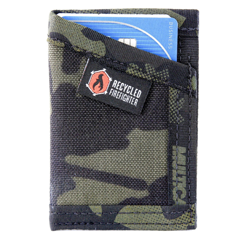 Multicam black Sergeant Nylon Wallet by Recycled Firefighter. Professional dual-tone camo maintains tactical appearance.