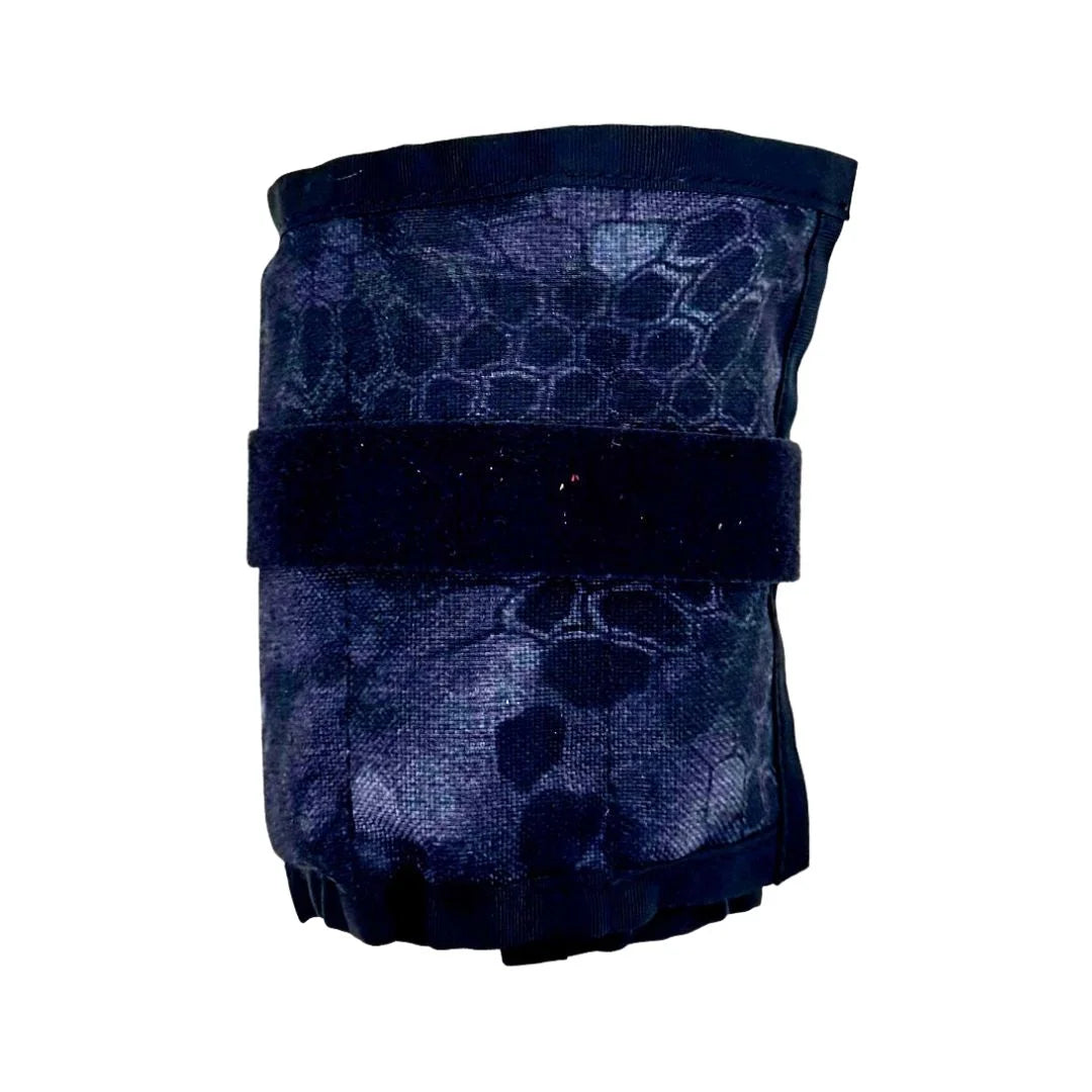 A compact Small Tool Roll by Recycled Firefighter in Typhon Kryptek camo pattern, featuring 10 internal slots and a secure Velcro closure made from rugged 1000D Cordura.