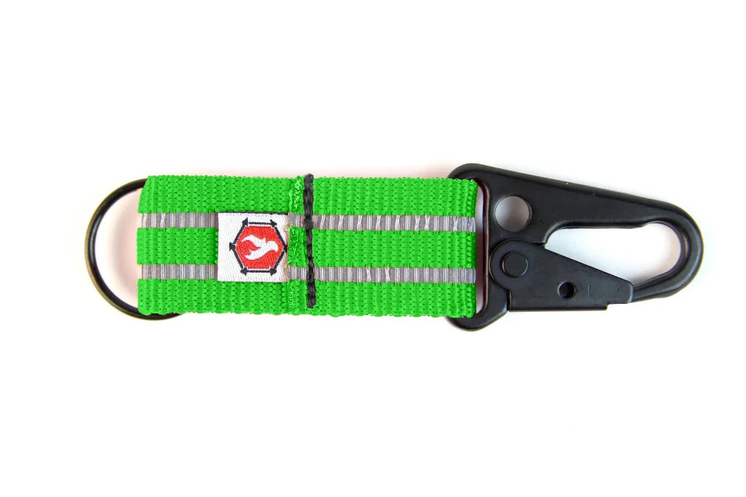 Professional The Chauffeur Durable keychain clip in Lime Green by Recycled Firefighter. Tactical design honors first responder service with quality materials.