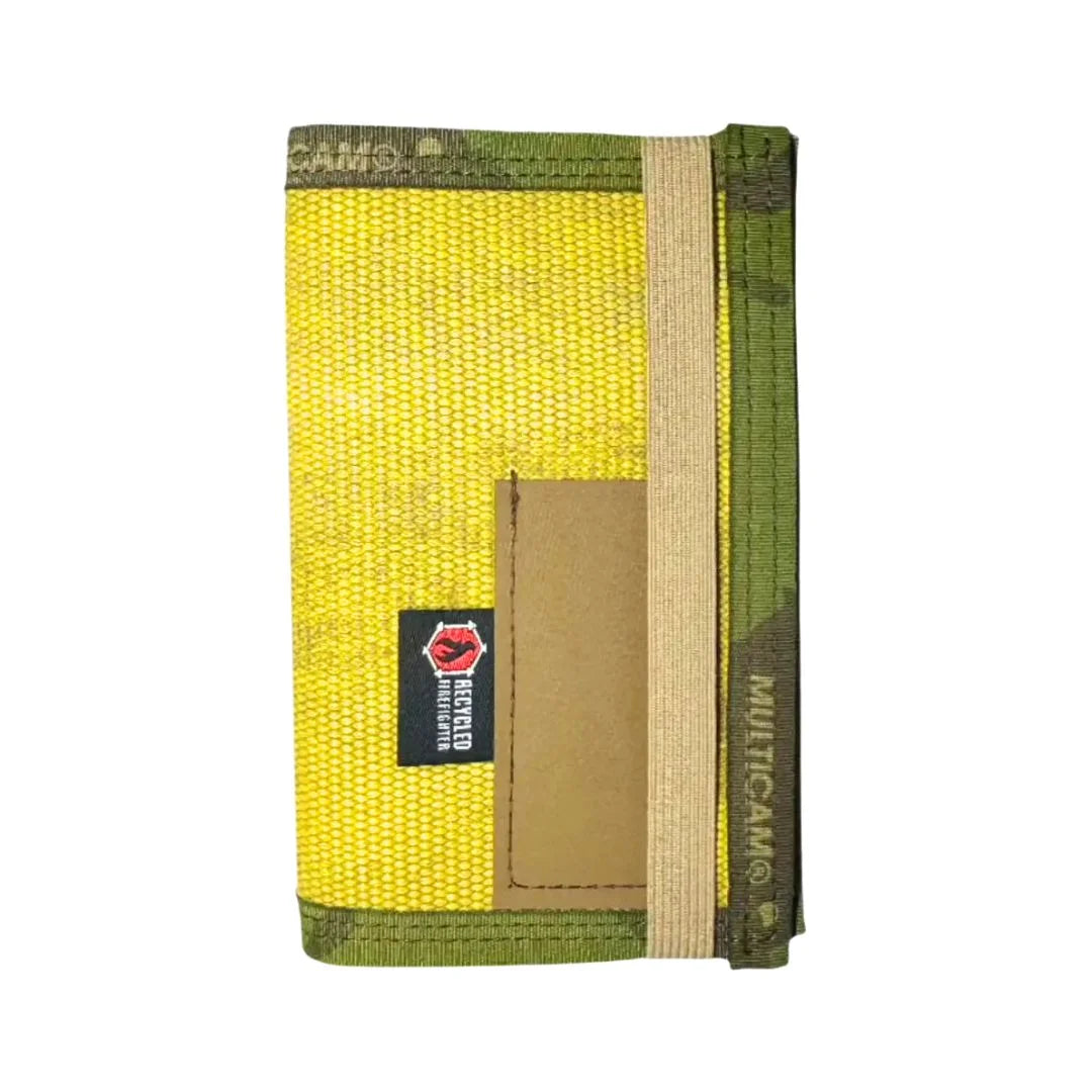 Professional-grade The Inspector Notebook in Vintage Yellow and Multicam Tropic from Recycled Firefighter. Quality tactical design for first responders.