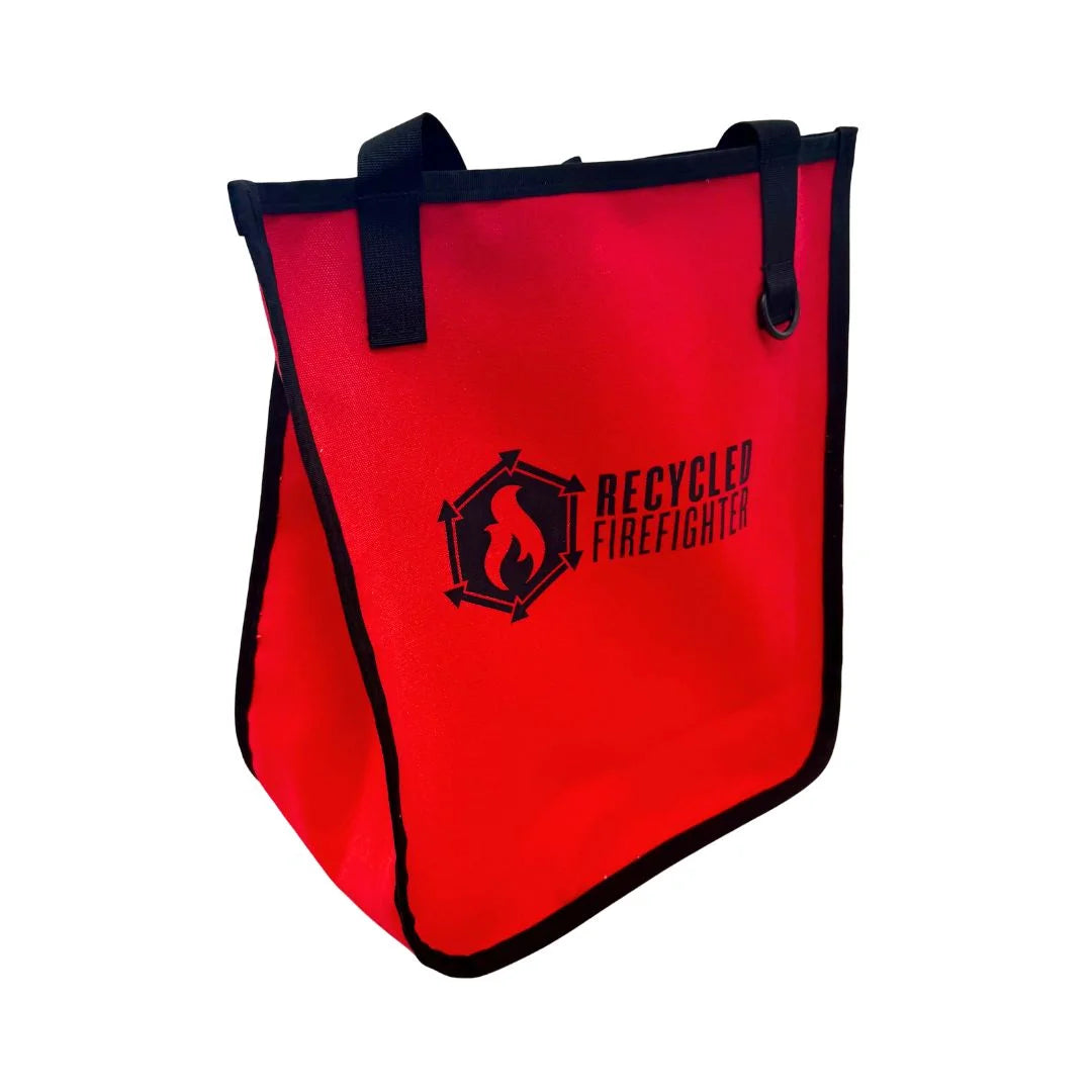 The Tactical Tote Bag from Recycled Firefighter featuring 1000d cordura red rff logo. Durable gear designed for first responders and tactical professionals.