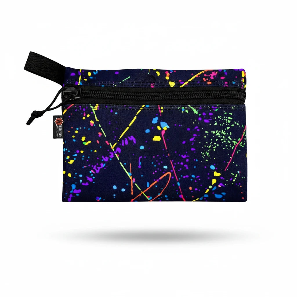 Black Cordura Truckie Large pouch with multicolor splatter pattern and heavy-duty zipper