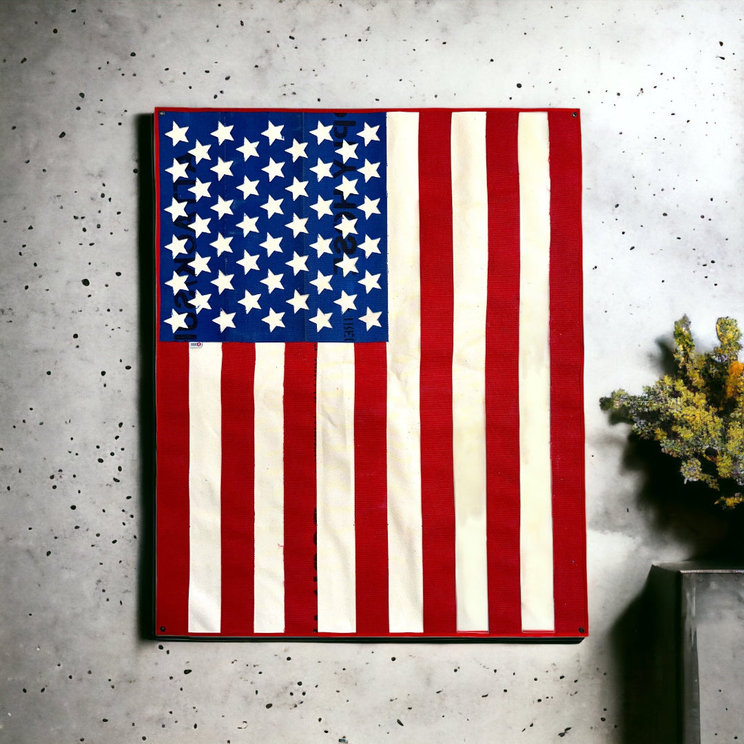 American Flag - Fire Hose - Extra Large - Vertical hang on the wall Recycled Firefighter