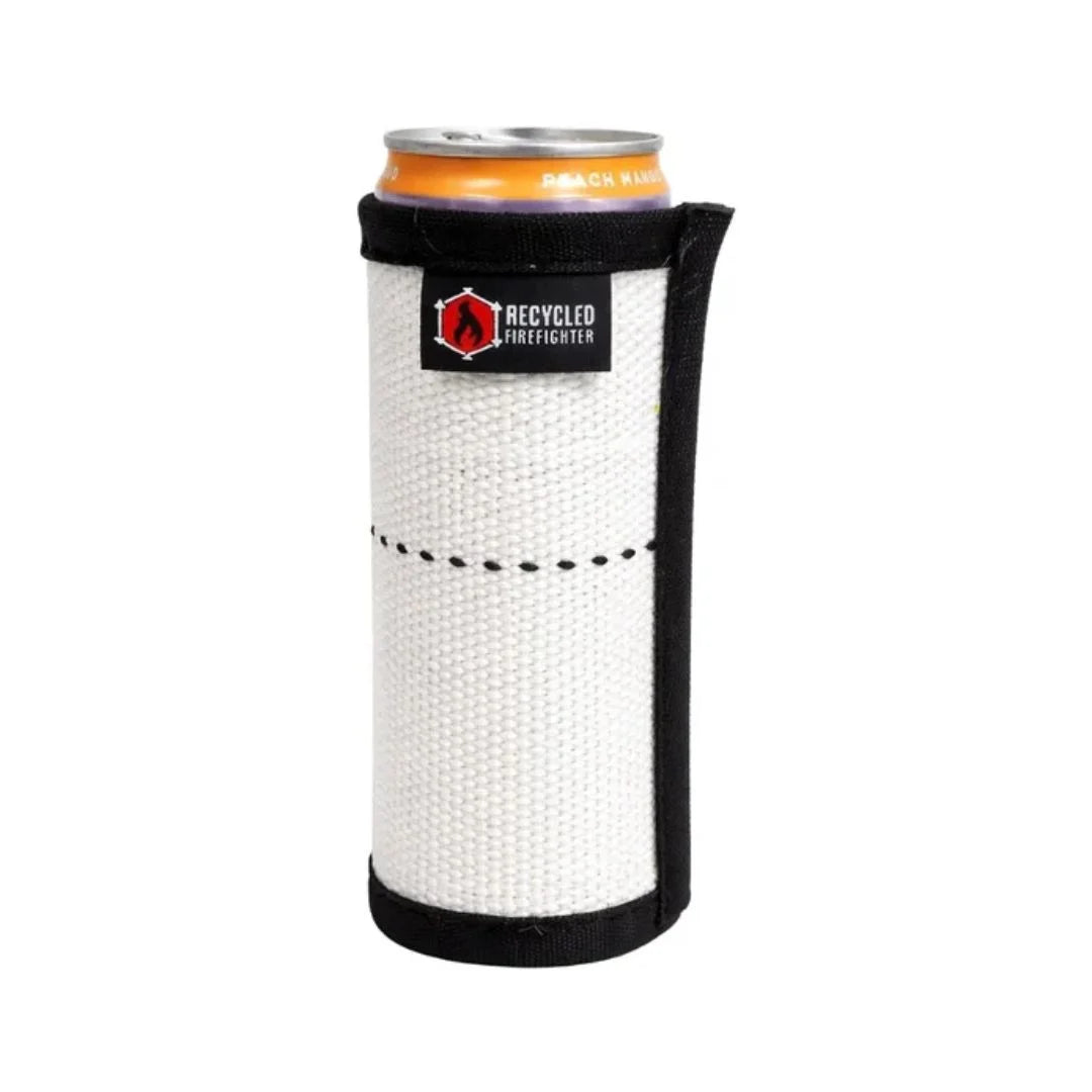 A white Recycled Firefighter Drink Sleeve - Firehose - Skinny fits a slim seltzer can.