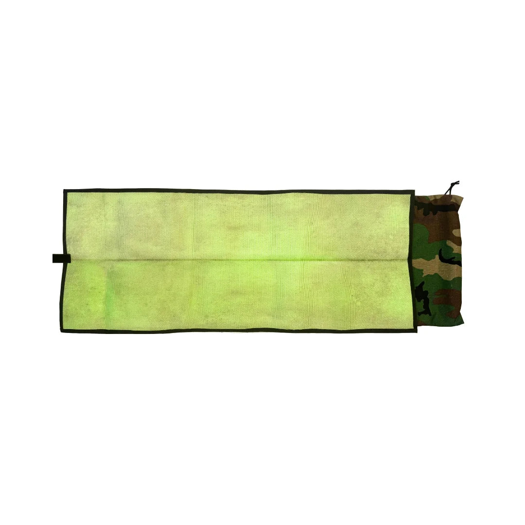 Back view of the Recycled Firefighter Long Rifle Mat Firehose Edition in Vintage Green & Woodland. Built with 1000D Cordura lining